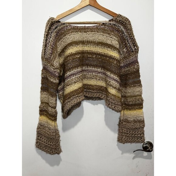 Free People Limbo Knit Crop Alpaca Blend Boho Stripe Multi Brown Women's Size M - Picture 6 of 9